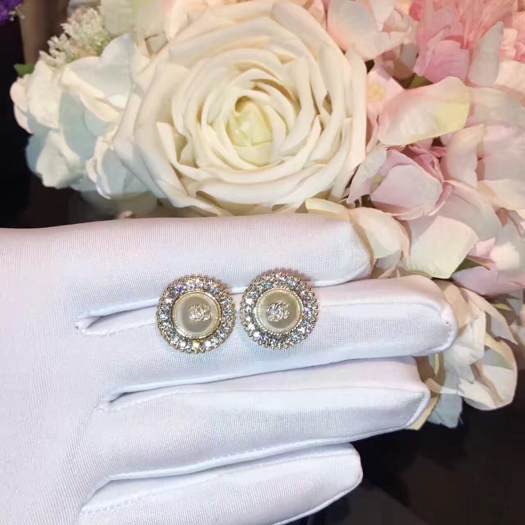 Ch**el Twinkle Stone Bud Earrings Gold Tone For Women
