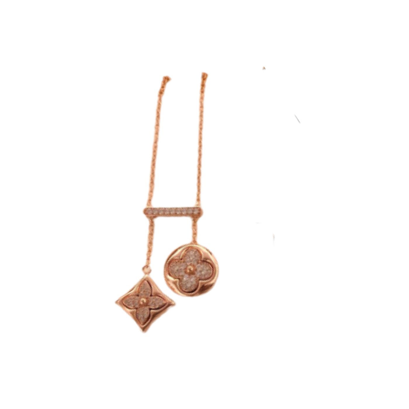 L0vis Vvtt0n Two Blossom Necklace Pink Gold Tone For Women