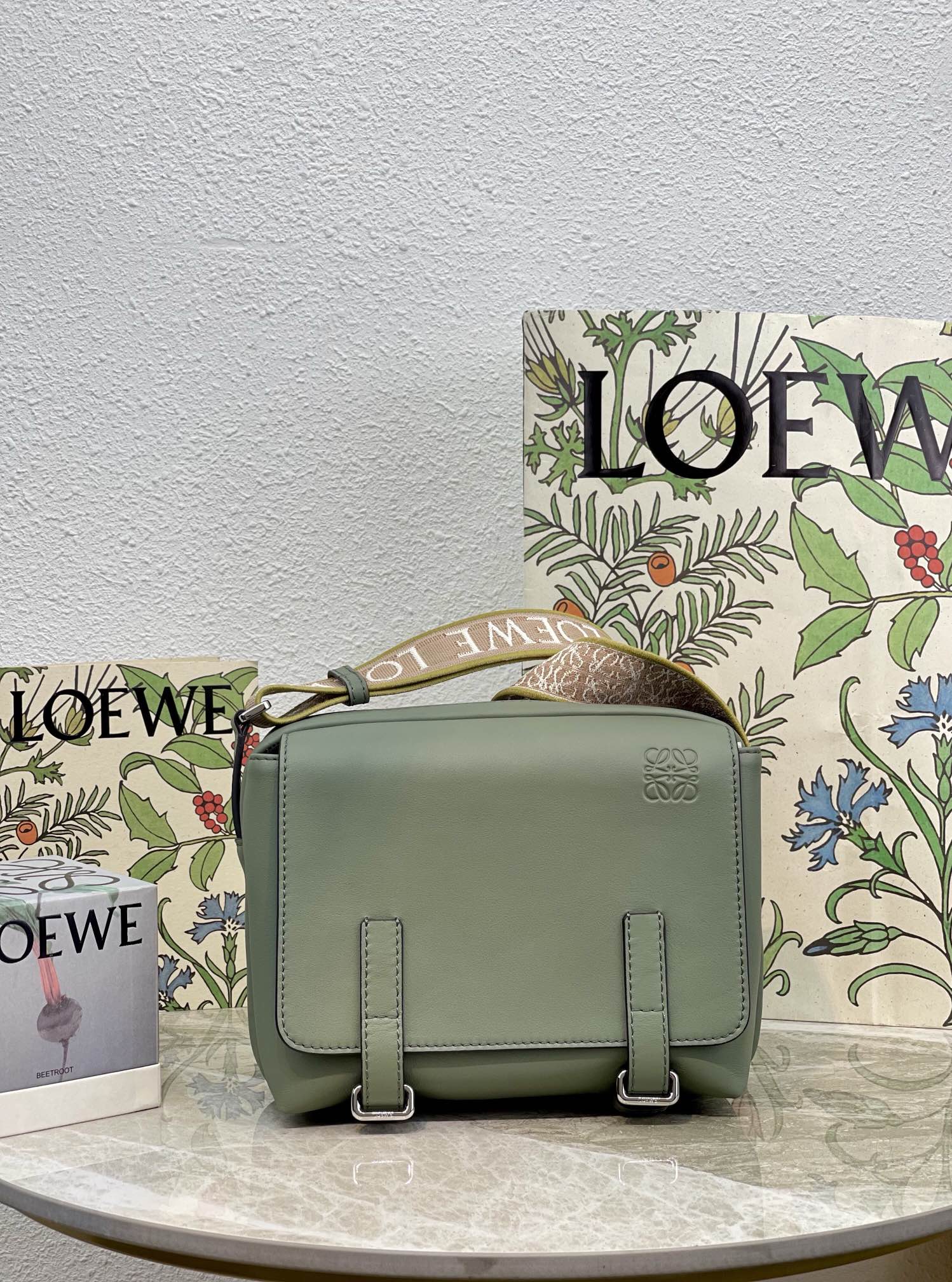 L0ew* XS Military Messenger Bag Black/Green/Navy Blue For Women 9.1in / 23cm B553A72X22