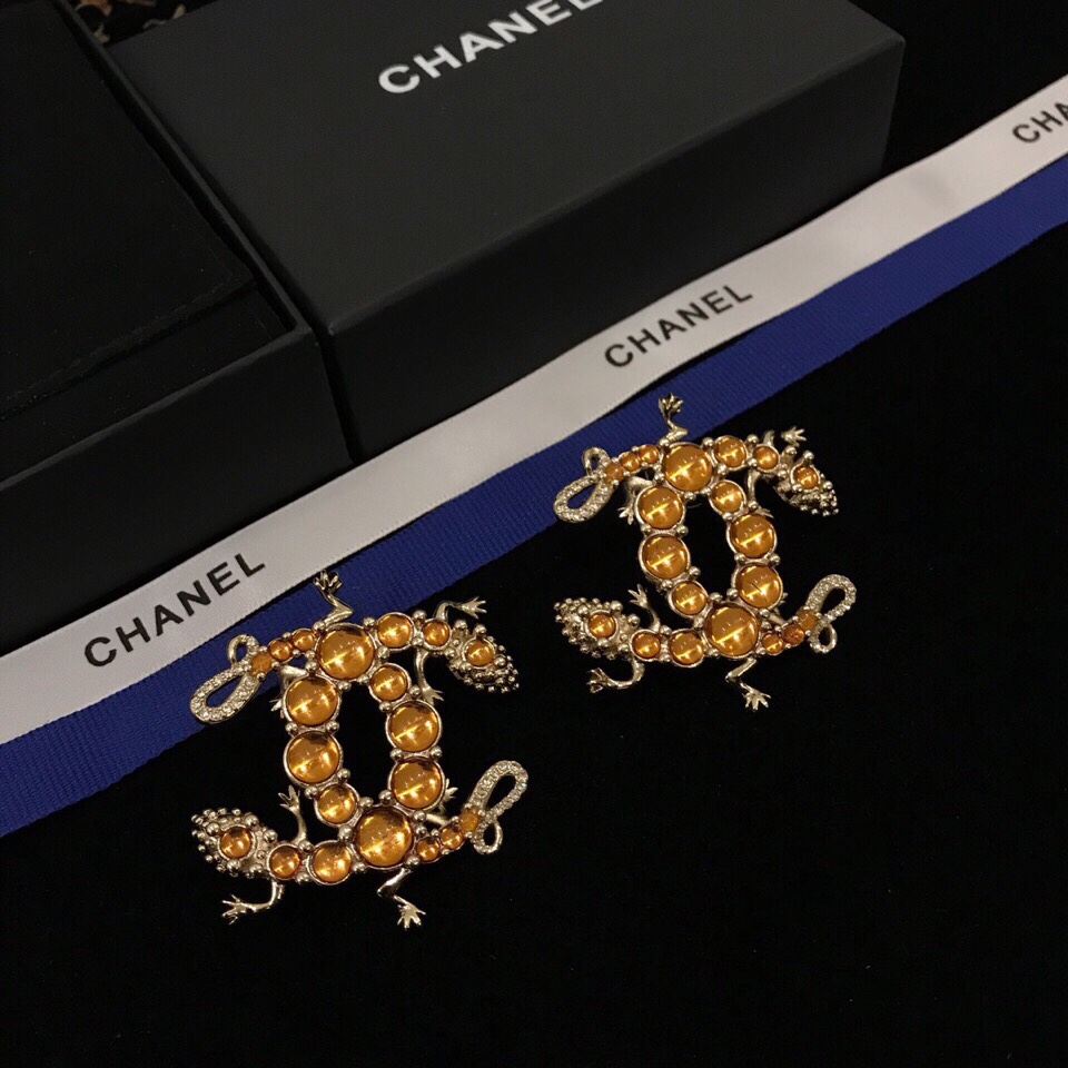 Ch**el Yellow Stones Earrings Gold Tone For Women