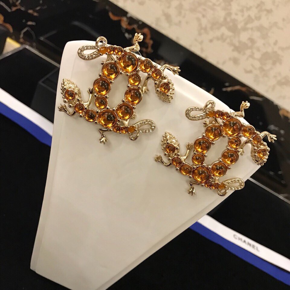 Ch**el Yellow Stones Earrings Gold Tone For Women