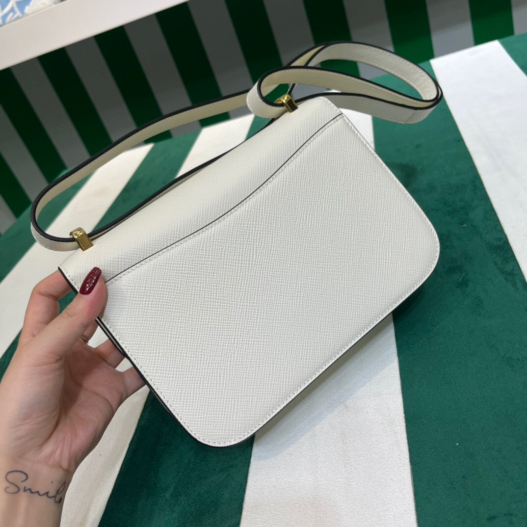 [True-to-ORIGINAL] Pra*a Emblème Saffiano Shoulder Bag In White For Women 8.6 in/22cm – 1BD320_2A4A_F0009_V_UTO