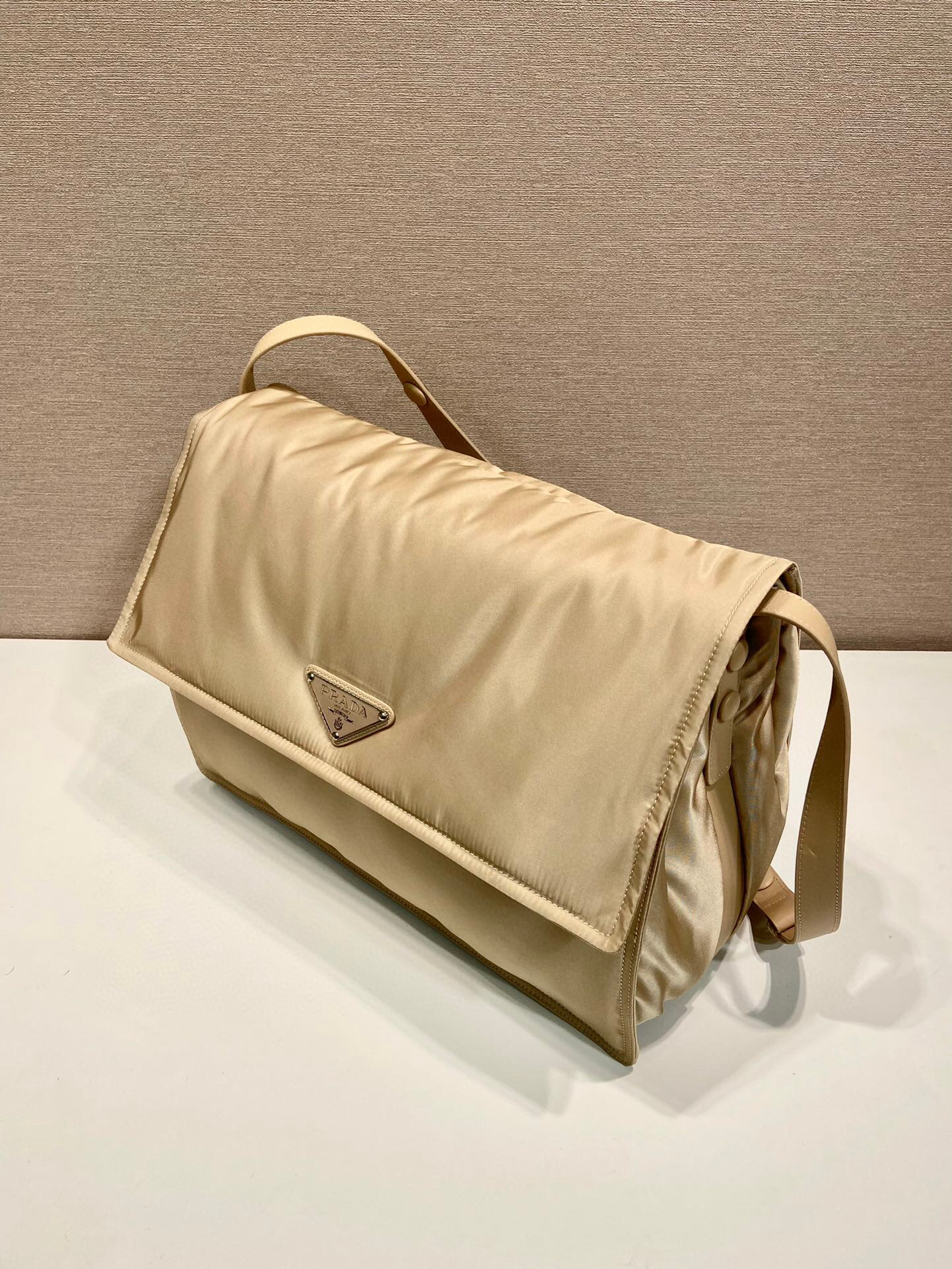 Pra*a Large Padded Shoulder Bag In Beige For Women 14.1in/ 36cm 1BD256_RDLN_F0F24_V_OOO