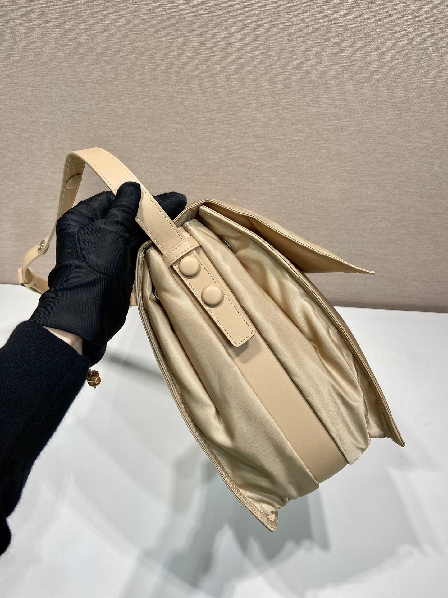 Pra*a Large Padded Shoulder Bag In Beige For Women 14.1in/ 36cm 1BD256_RDLN_F0F24_V_OOO