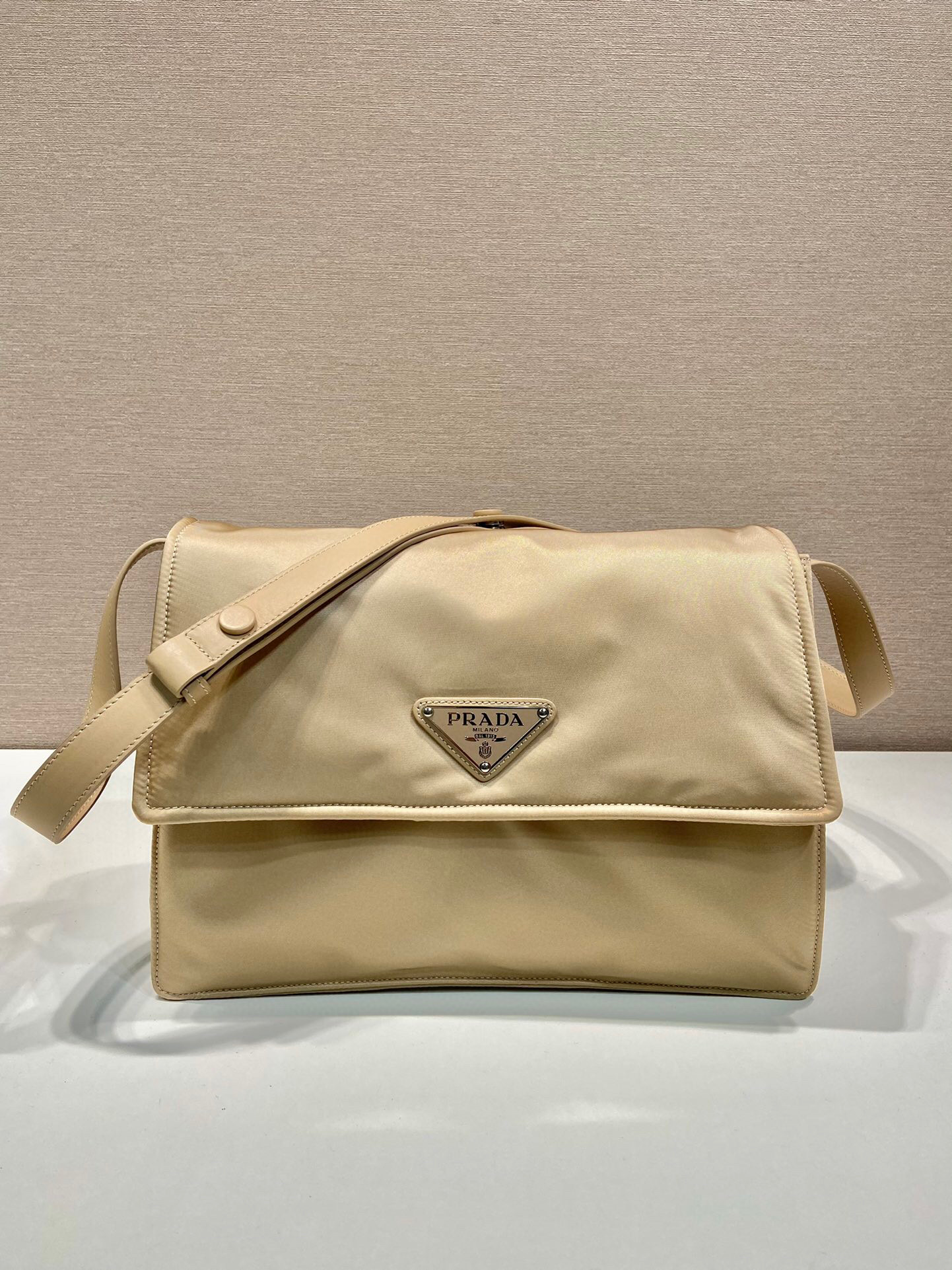 Pra*a Medium Padded Shoulder Bag In Beige For Women 11.8in/ 30cm