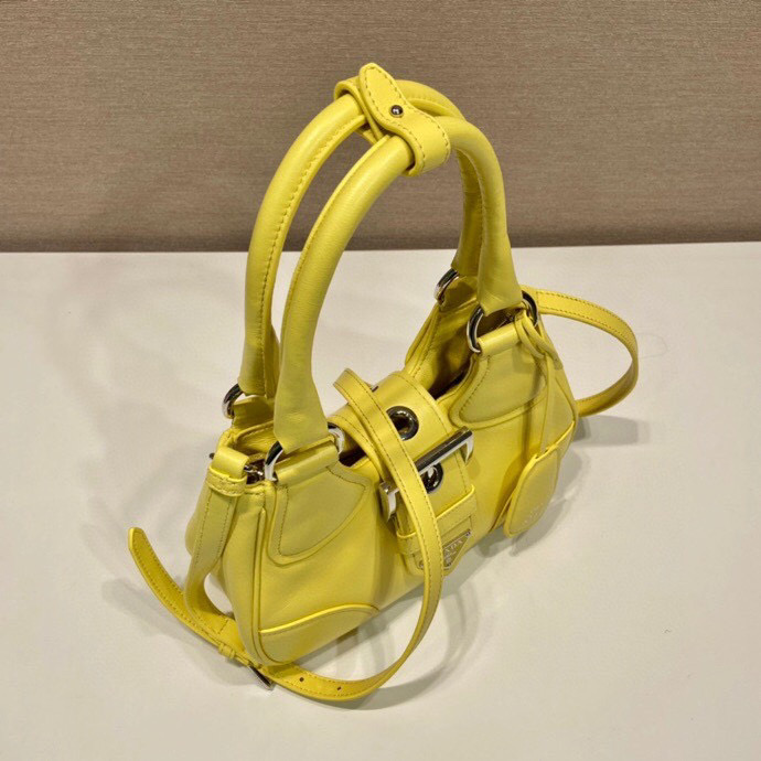 Pra*a Moon Padded Nappa Bag In White/Yellow/Brown For Women 8.8in / 22.5cm 1BA381_2DYI_F0009_V_OOM