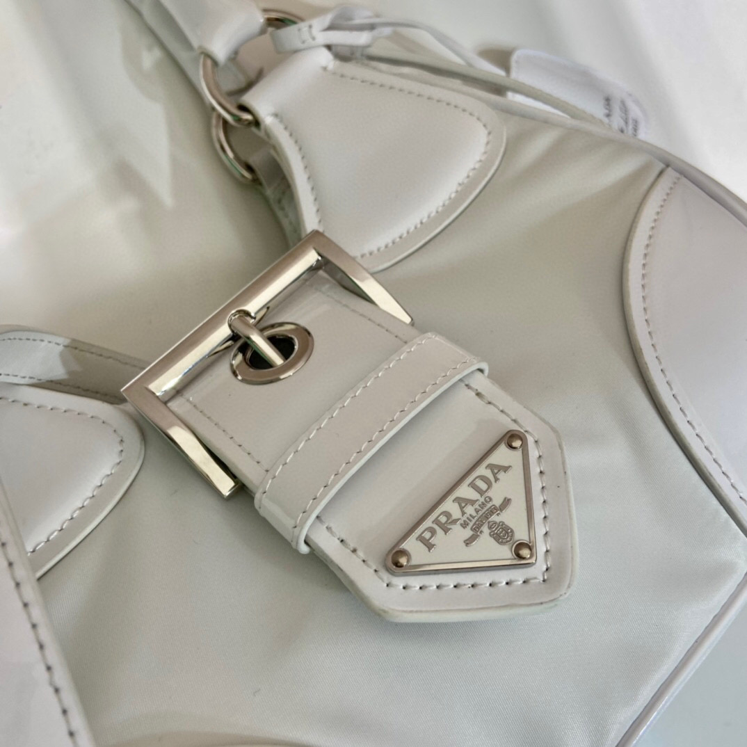 Pra*a Moon Padded Nappa Bag In White/Yellow/Brown For Women 8.8in / 22.5cm 1BA381_2DYI_F0009_V_OOM