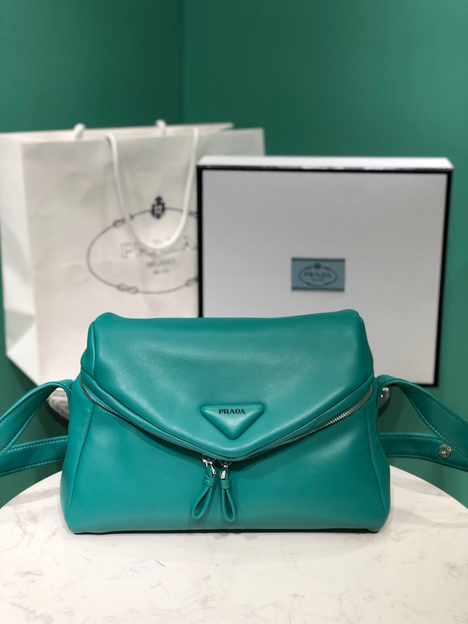 Pra*a Padded Nappa Pra*a Signaux Bag In Green For Women 13in/ 33cm