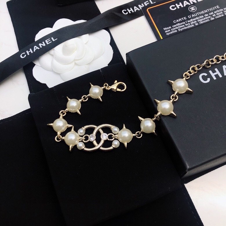 Ch**el Pearl And Star Bracelet Gold Tone For Women