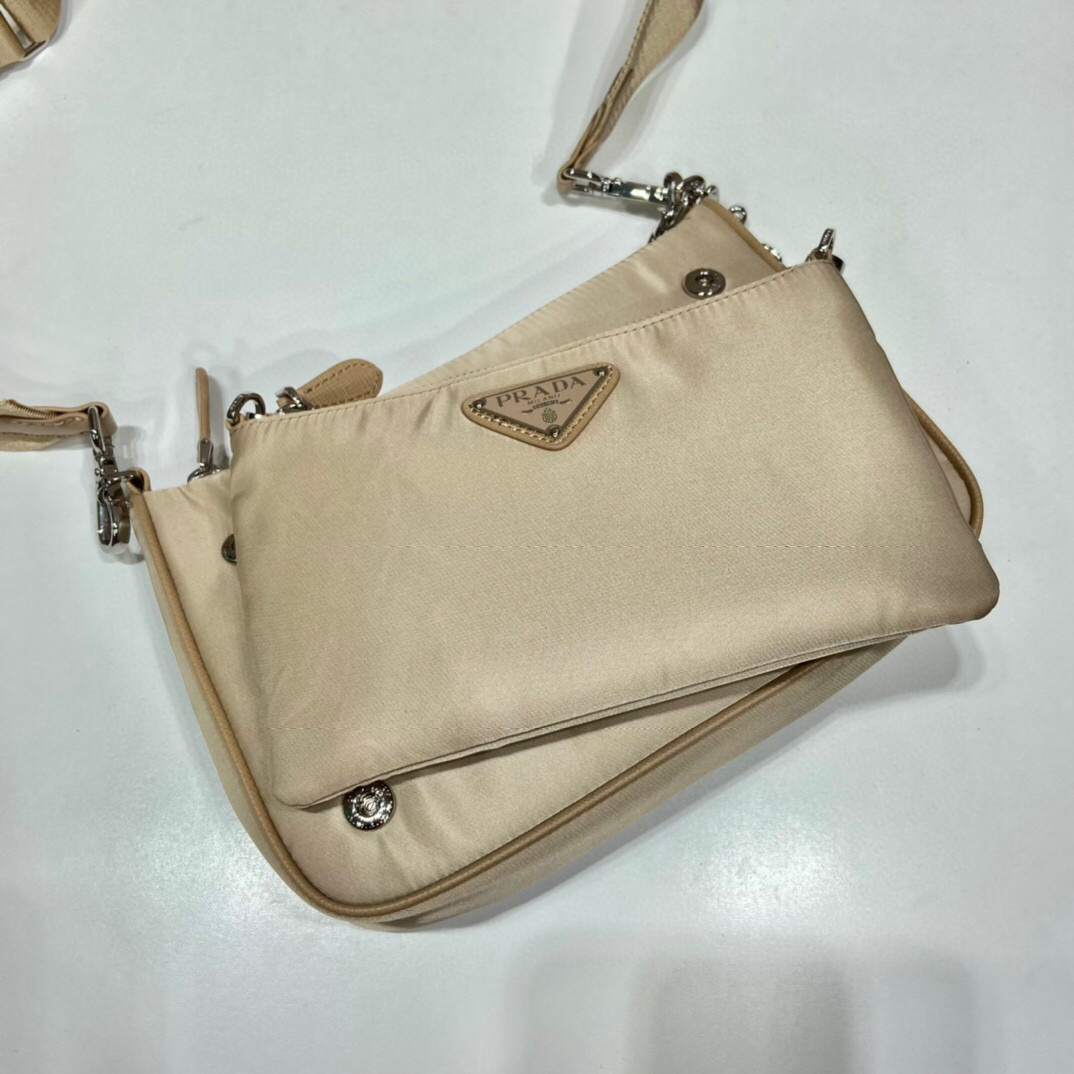 Pra*a Re-Nylon Shoulder Bag In Beige For Women 8.6in/ 22cm