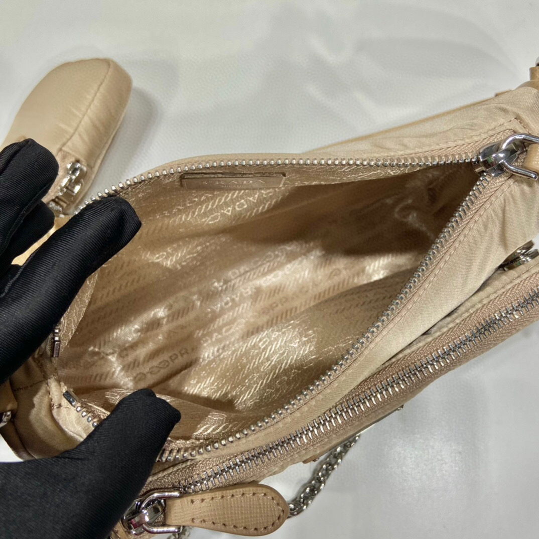 Pra*a Re-Nylon Shoulder Bag In Beige For Women 8.6in/ 22cm