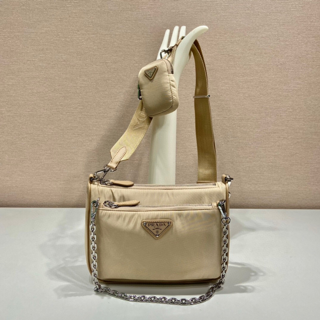 Pra*a Re-Nylon Shoulder Bag In Beige For Women 8.6in/ 22cm