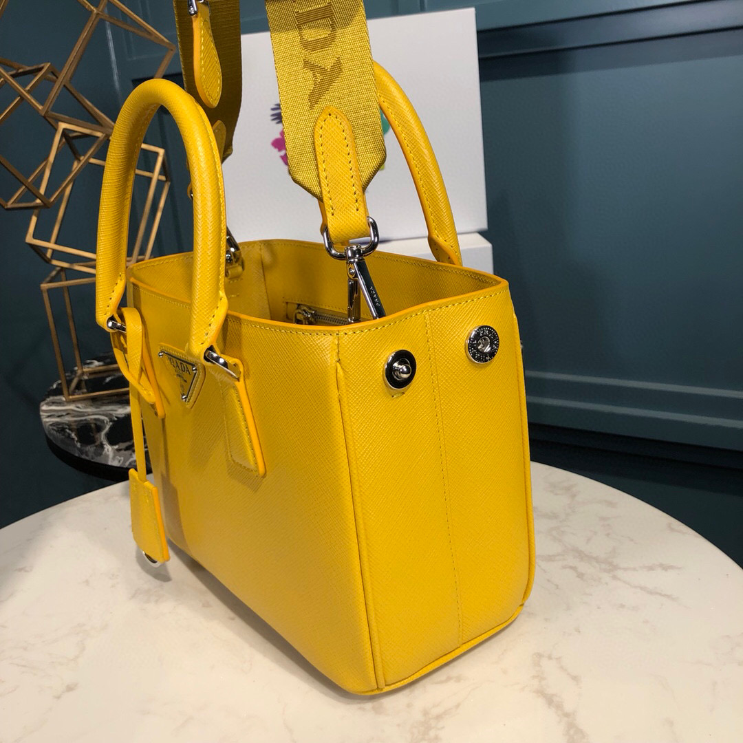 Pra*a Saffiano Lux Galleria In Yellow For Women 9in/ 23cm