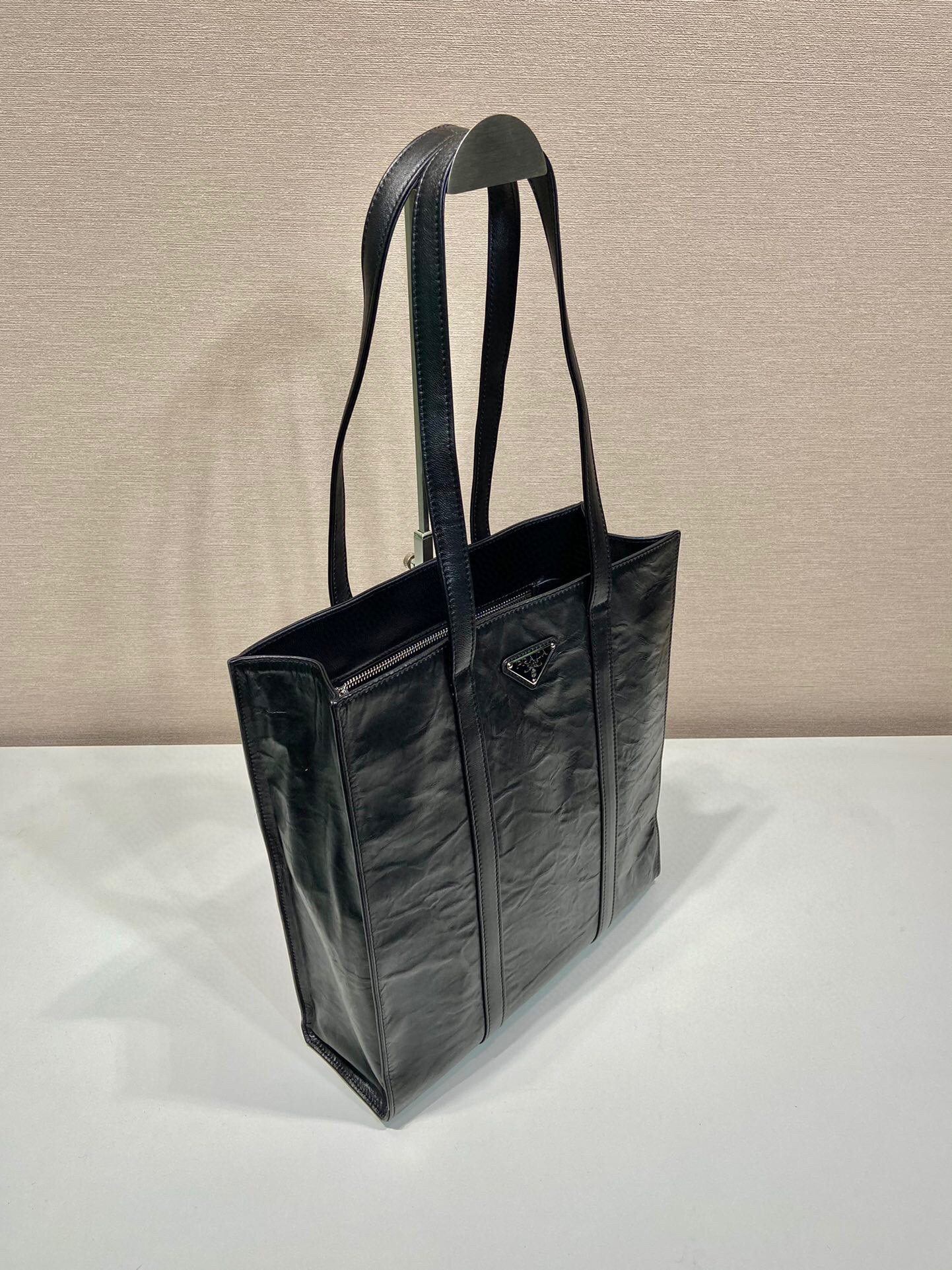 Small Antiqued Nappa Tote Bag In Black For Women 12.9 in/ 33cm 1BG459_UVL_F0002_V_OOO