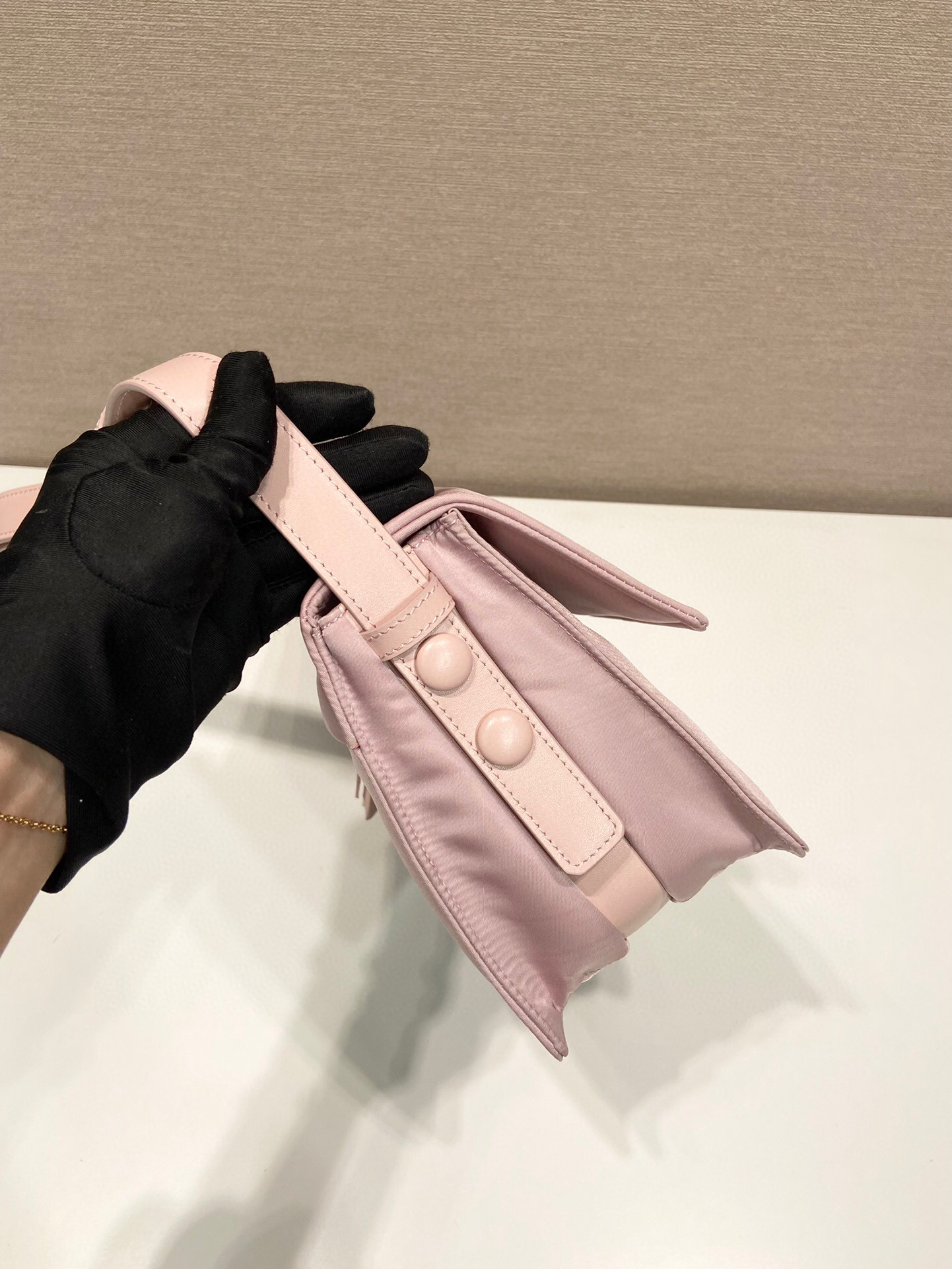 Pra*a Small Padded Shoulder Bag In Beige/Pink For Women 9.1in/ 23cm 1BD313_RDLN_F0F24_V_OOO