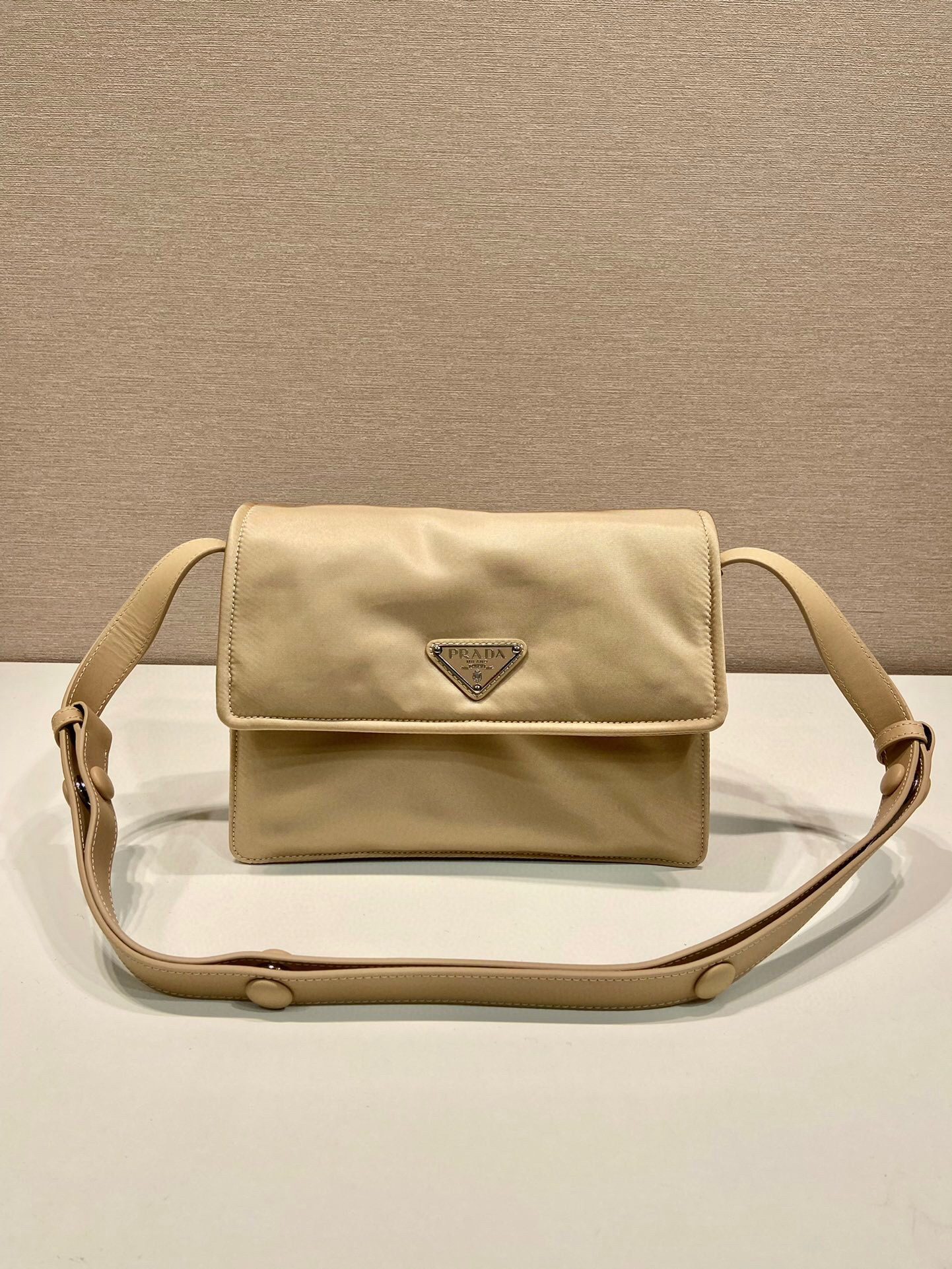 Pra*a Small Padded Shoulder Bag In Beige/Pink For Women 9.1in/ 23cm 1BD313_RDLN_F0F24_V_OOO