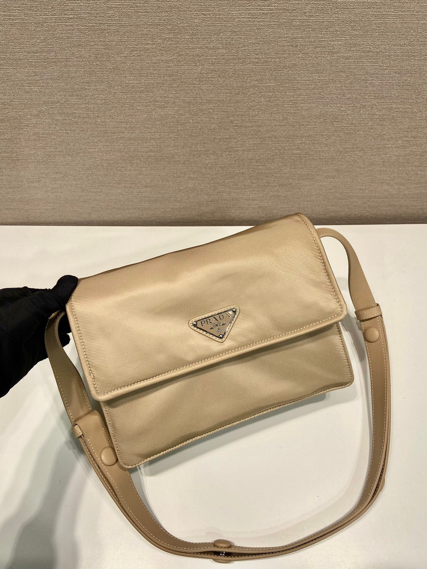 Pra*a Small Padded Shoulder Bag In Beige/Pink For Women 9.1in/ 23cm 1BD313_RDLN_F0F24_V_OOO