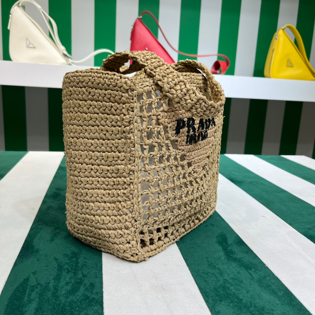 Pra*a Small Raffia Tote Beige For Women 22cm/ 8.7in 1BG444_2A2T_F0018_V_OOO