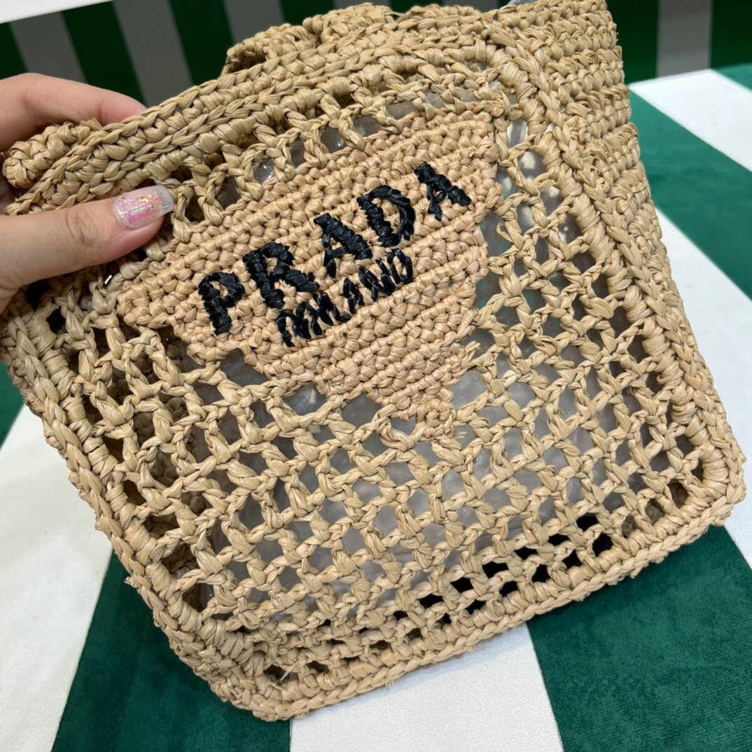 Pra*a Small Raffia Tote Beige For Women 22cm/ 8.7in 1BG444_2A2T_F0018_V_OOO