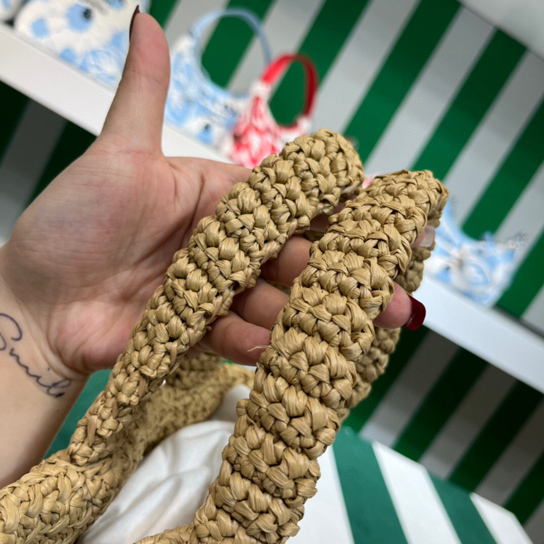[True-to-ORIGINAL] Pra*a Small Raffia Tote Bag In Beige For Women 9.4 in/24cm 1BG422_2A2T_F0018_V_OOL