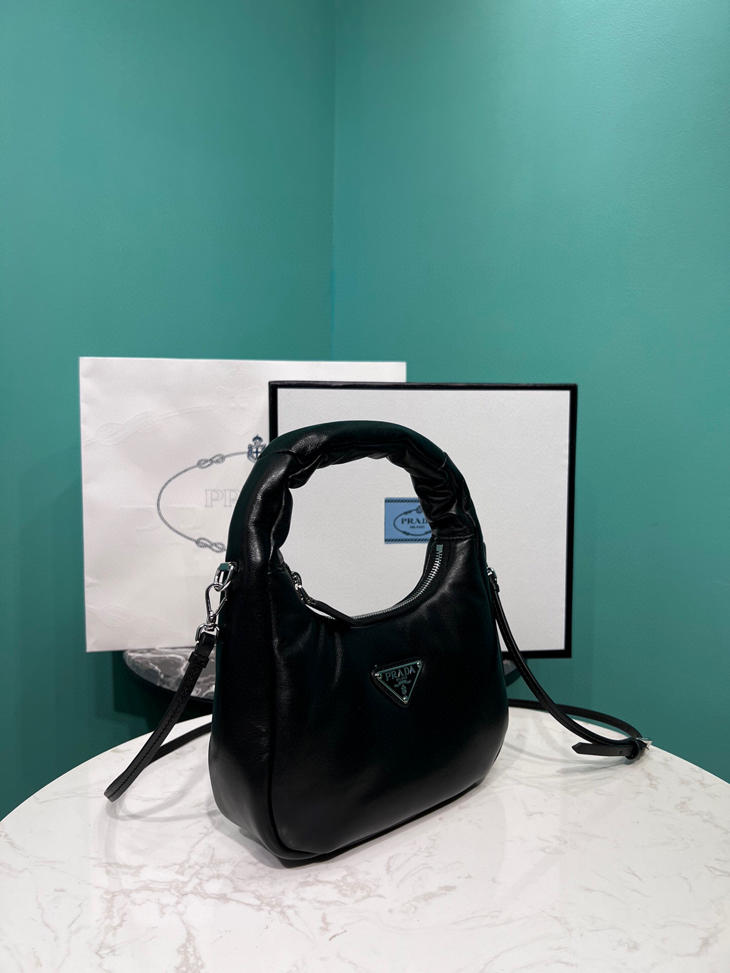 Pra*a Soft Padded Nappa Mini-Bag In Black For Women 8.2 in/ 21cm 1BA384_2DYI_F0002_V_OVM