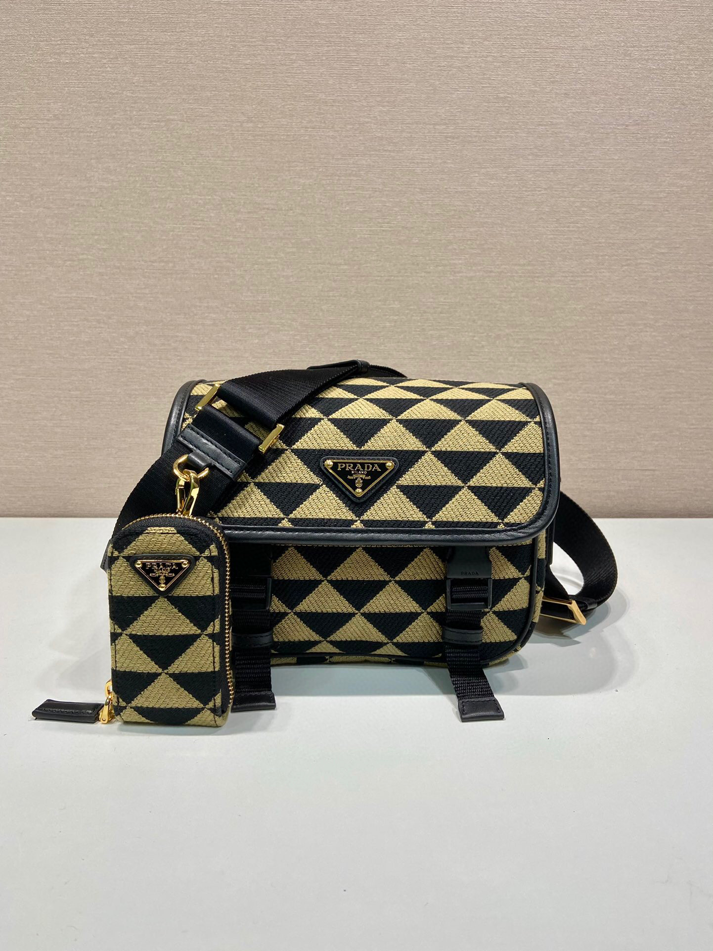 Pra*a Symbole Embroidered Fabric Bag In Beige For Women 8.6 in/ 22 cm 2VD034_2FKL_F0Y30_V_XOP