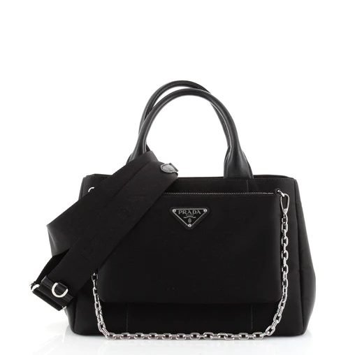 Pra*a Zip Pocket Chain Tote Bag Tessuto In Black For Women 11in/ 28cm