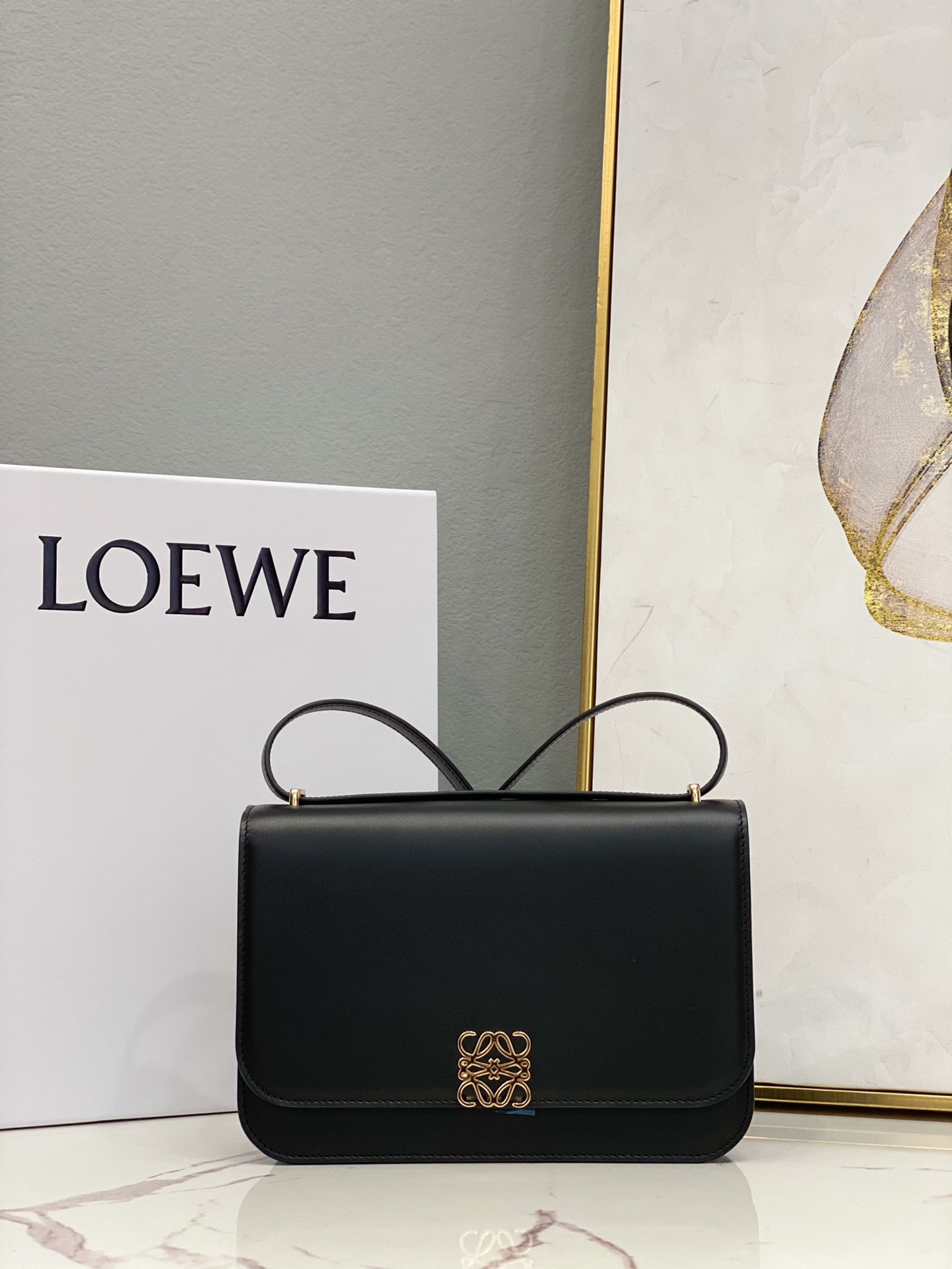 L0ew* Goya Bag Black/White/Brown For Women 8.9in / 22.5cm A896N01X03