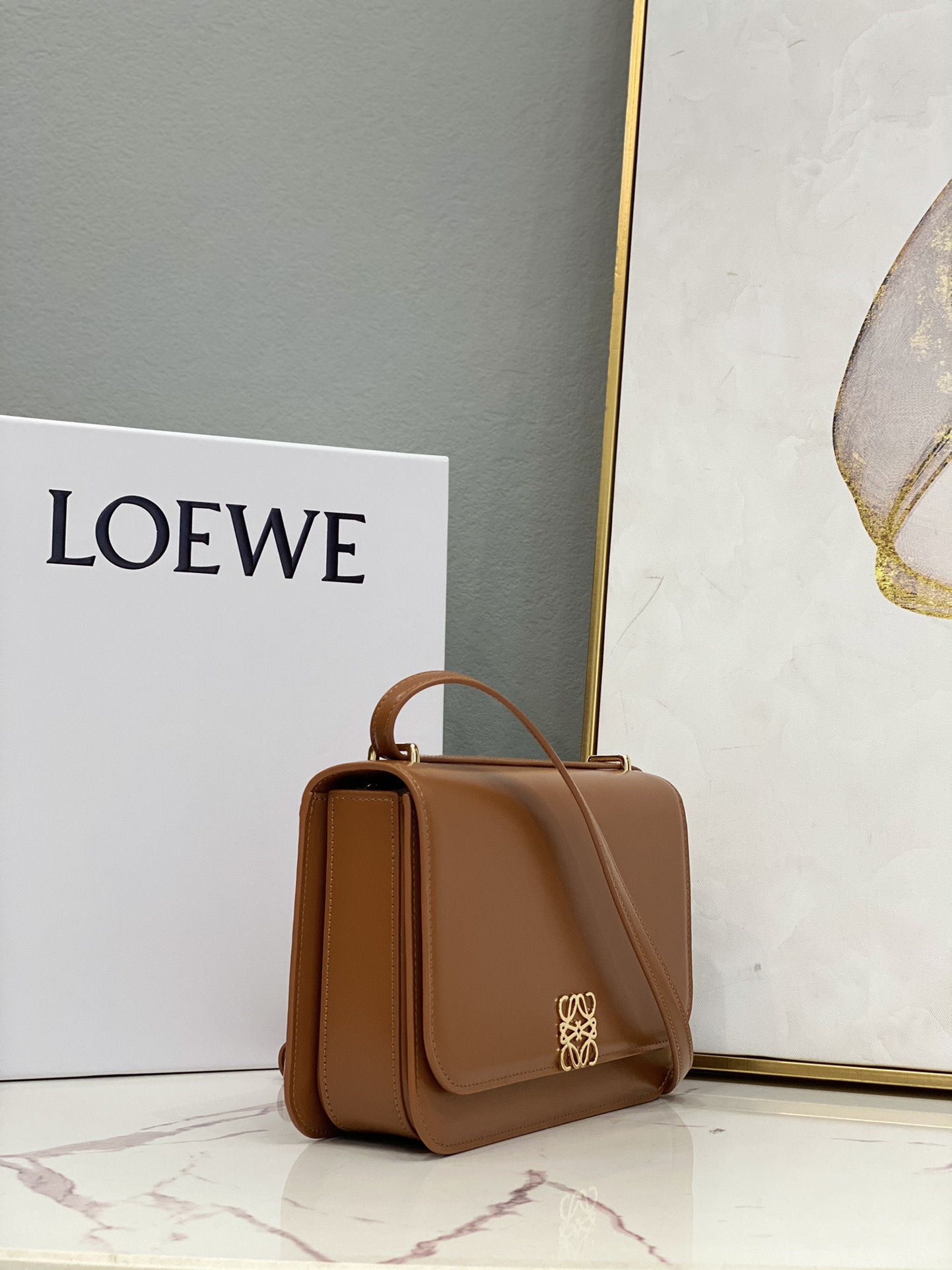 L0ew* Goya Bag Black/White/Brown For Women 8.9in / 22.5cm A896N01X03