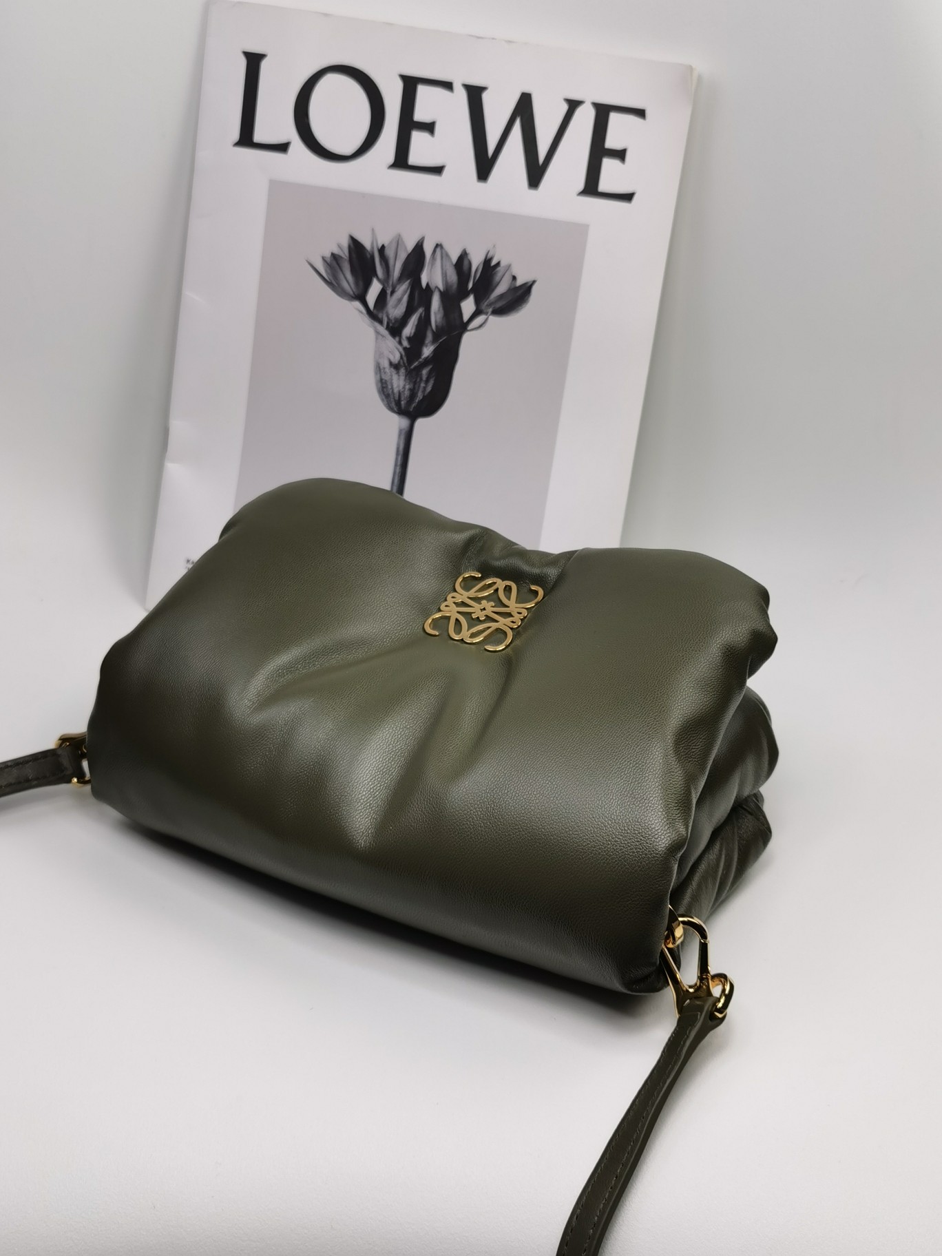 L0ew* Mini Puffer Goya Bag Black/Beige/Green Khaki For Women 7.9in / 20cm A896W56X01