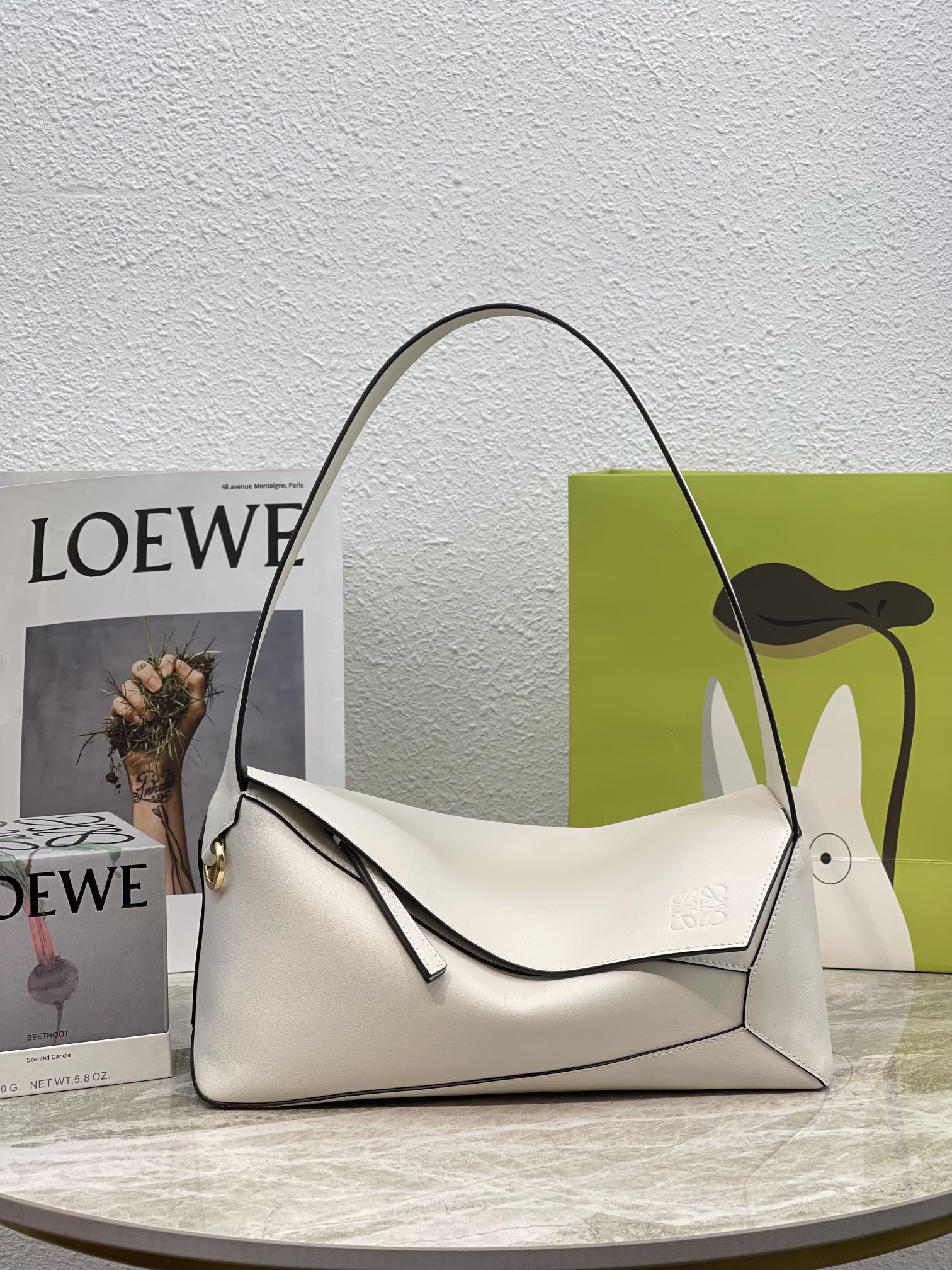L0ew* Puzzle Hobo Bag Black/Light Green/Pink/Yellow/White For Women 11.3in / 28.7cm A510J67X01