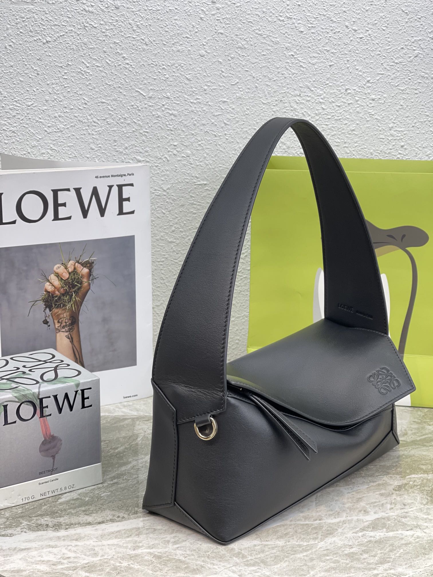 L0ew* Puzzle Hobo Bag Black/Light Green/Pink/Yellow/White For Women 11.3in / 28.7cm A510J67X01