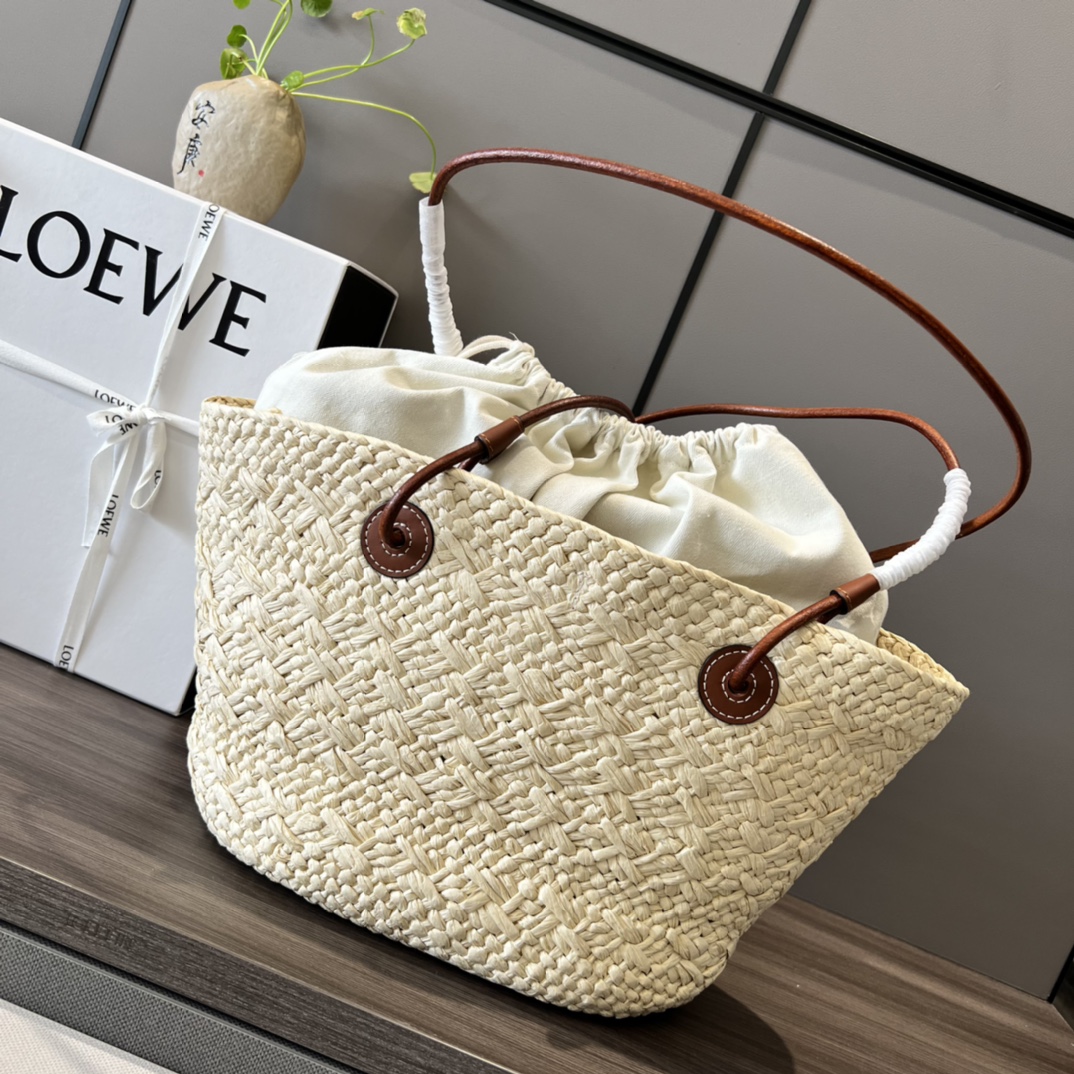 L0ew* Small Anagram Basket Bag Beige/Brown For Women 15in / 38cm A223P65X01