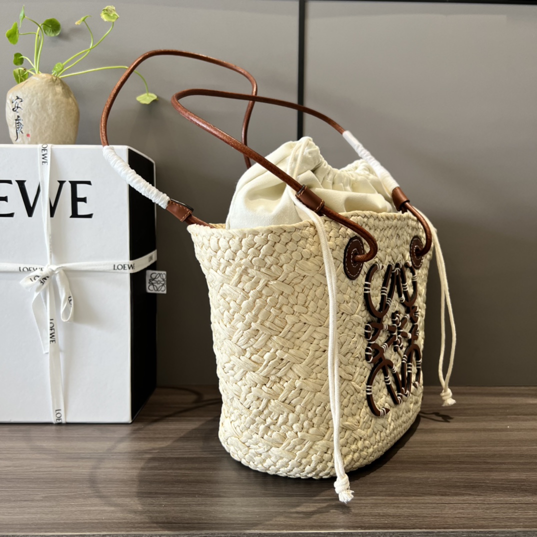 L0ew* Small Anagram Basket Bag Beige/Brown For Women 15in / 38cm A223P65X01