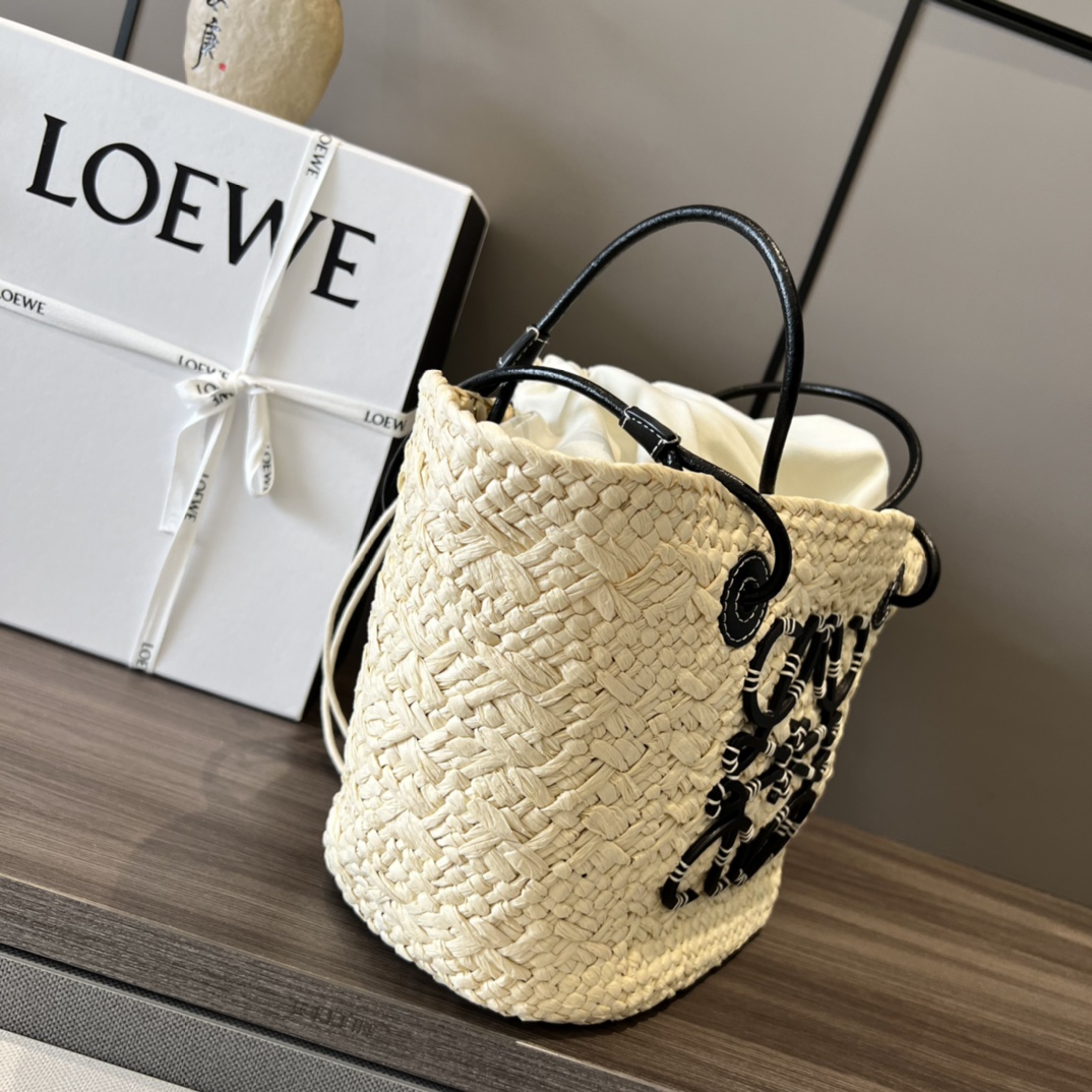 L0ew* Small Anagram Basket Bag Beige/Black For Women 15in / 38cm A223P65X01