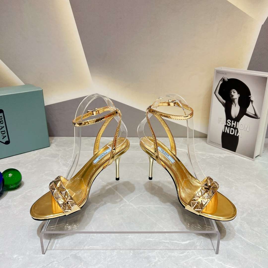Pra*a Ankle Strap Pumps Gold For Women