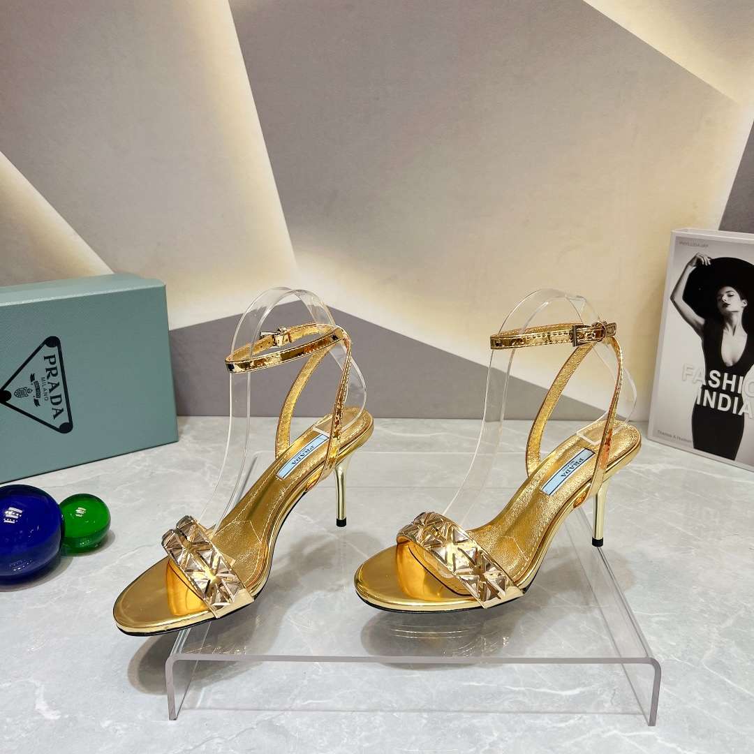 Pra*a Ankle Strap Pumps Gold For Women