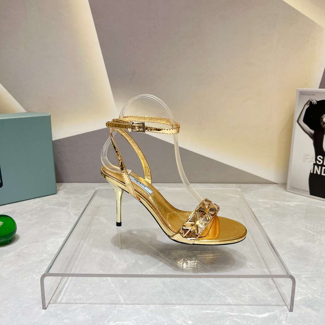 Pra*a Ankle Strap Pumps Gold For Women