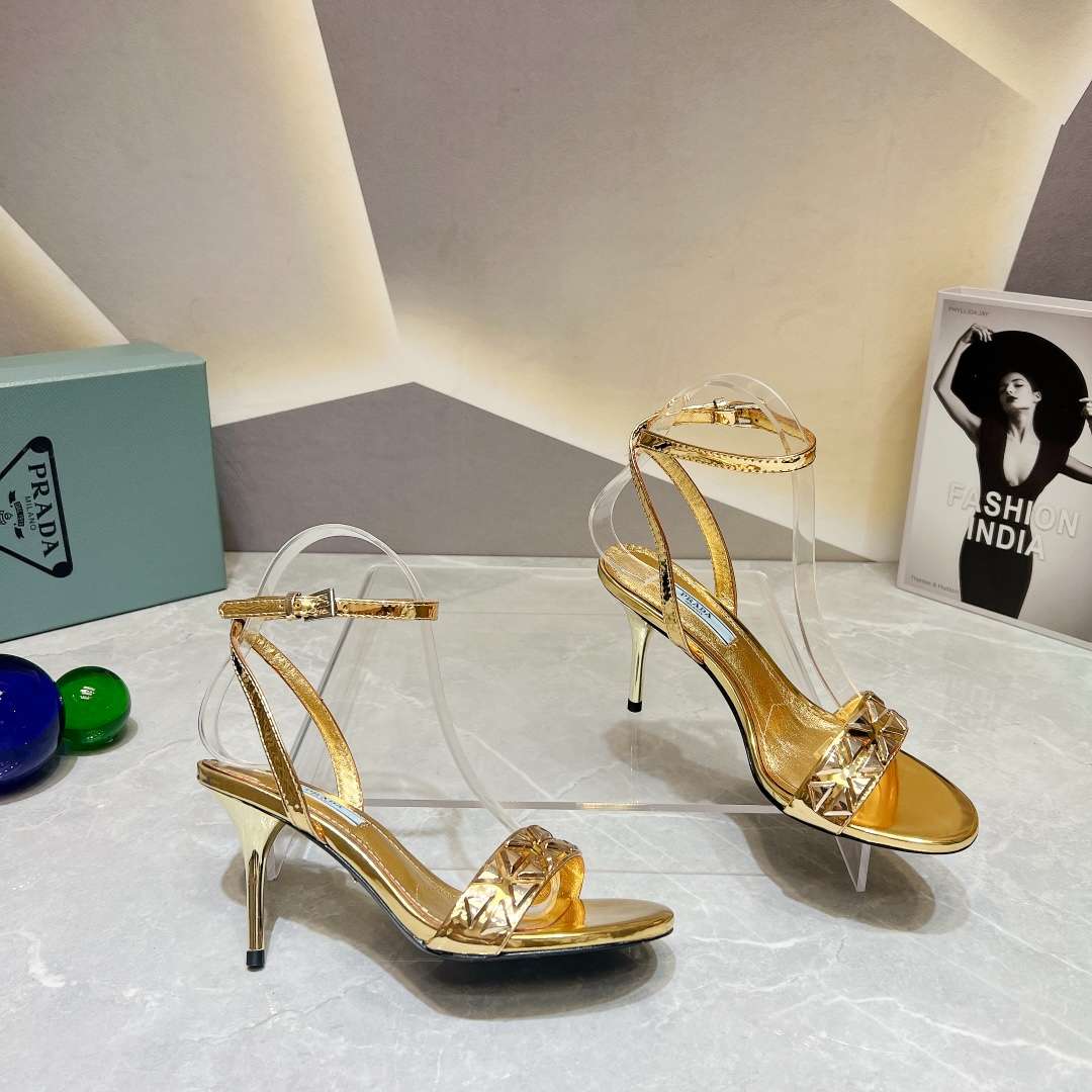 Pra*a Ankle Strap Pumps Gold For Women