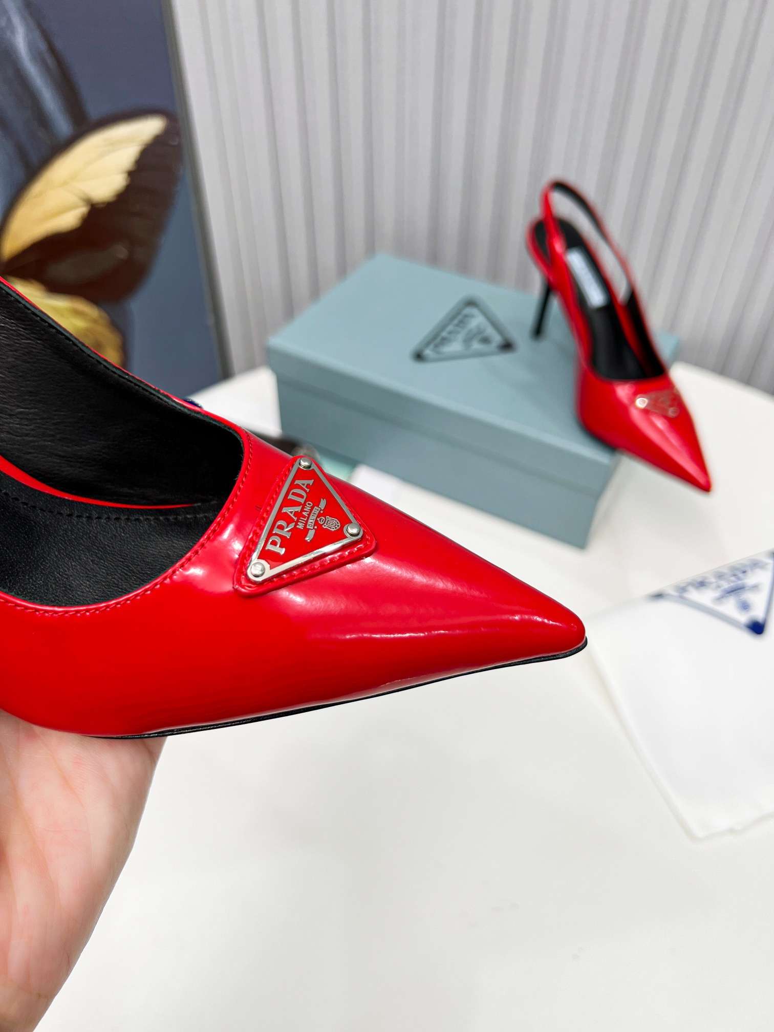 Pra*a Brushed Sling Pumps Red For Women