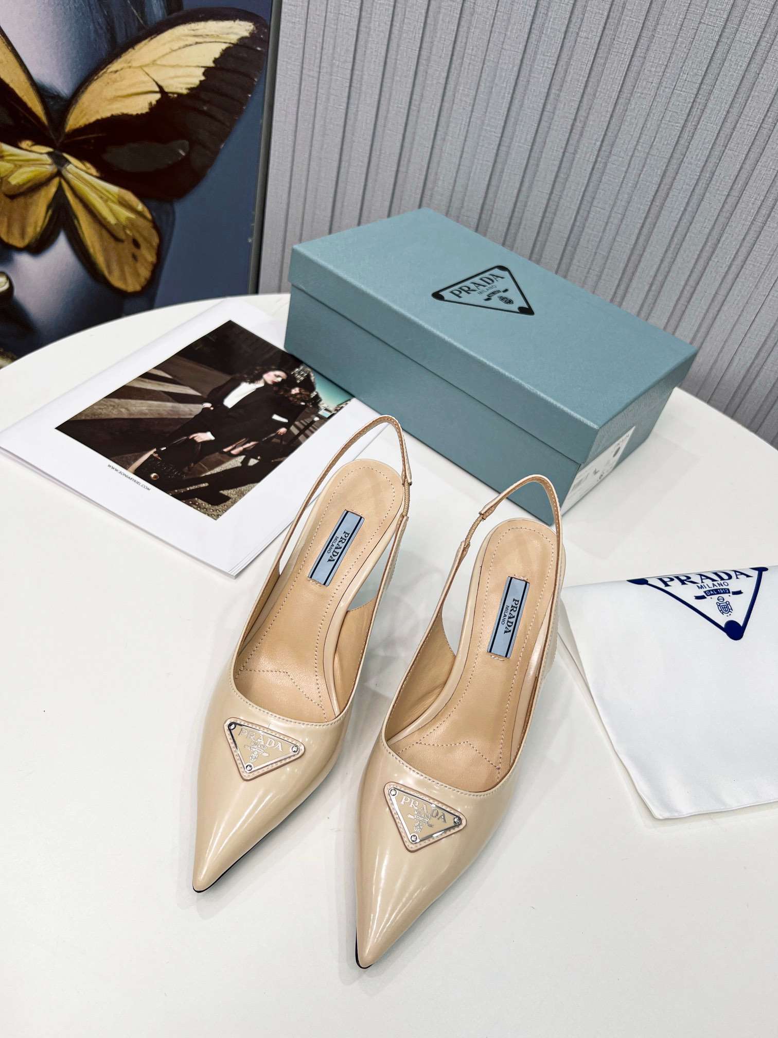 Pra*a Brushed Sling Pumps Cream For Women