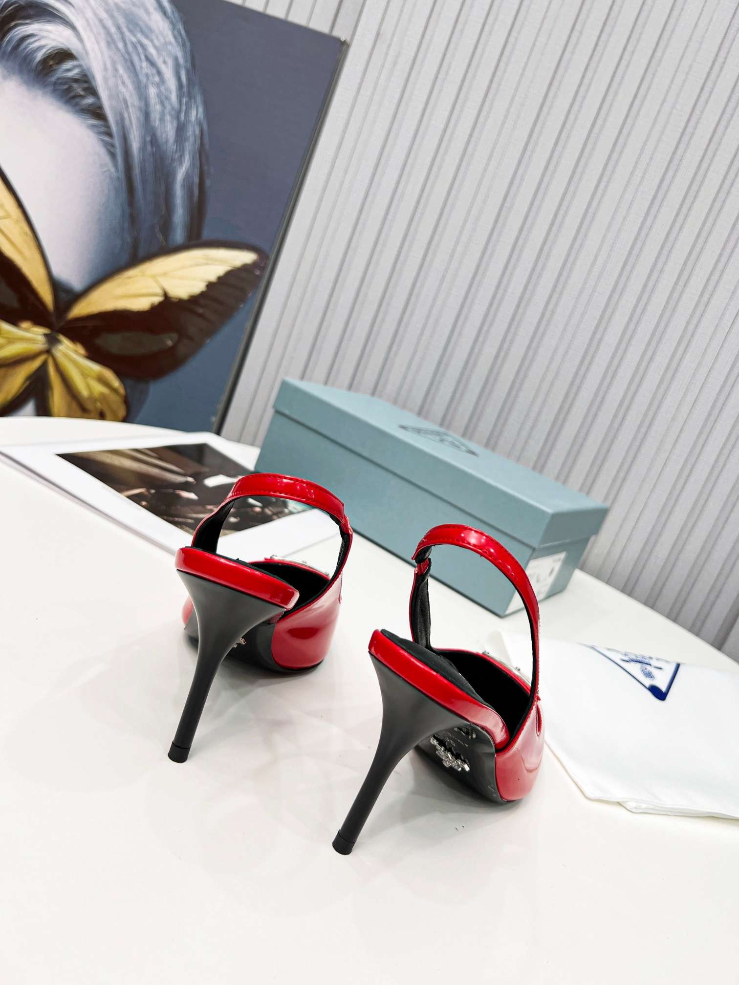 Pra*a Brushed Sling Pumps Red For Women