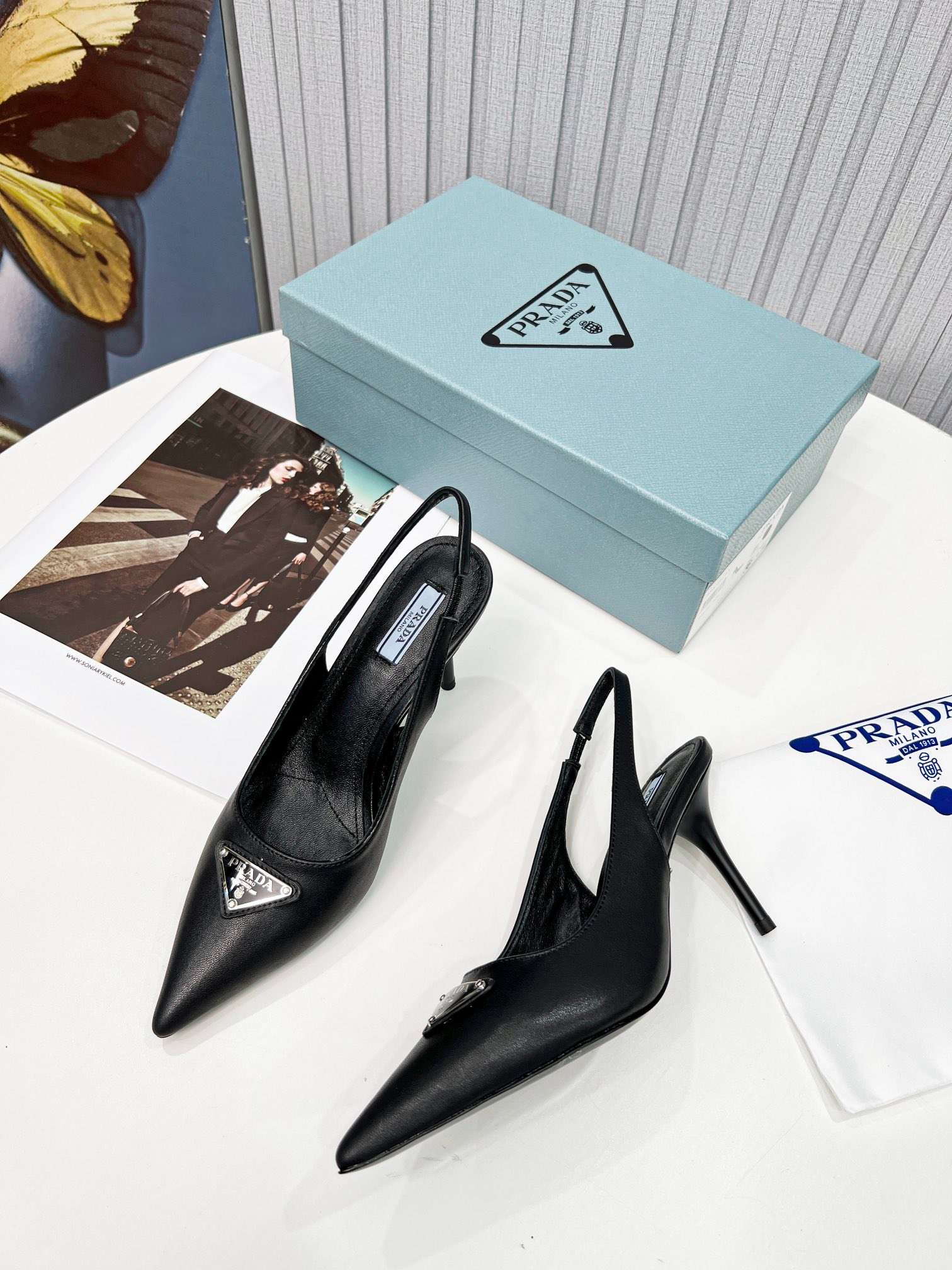 Pra*a Brushed Sling Pumps Black For Women