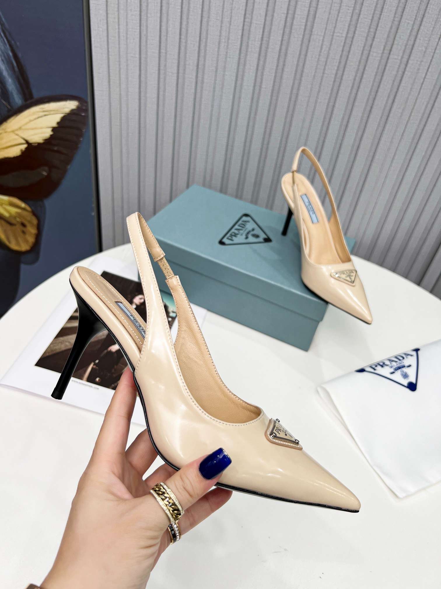 Pra*a Brushed Sling Pumps Cream For Women