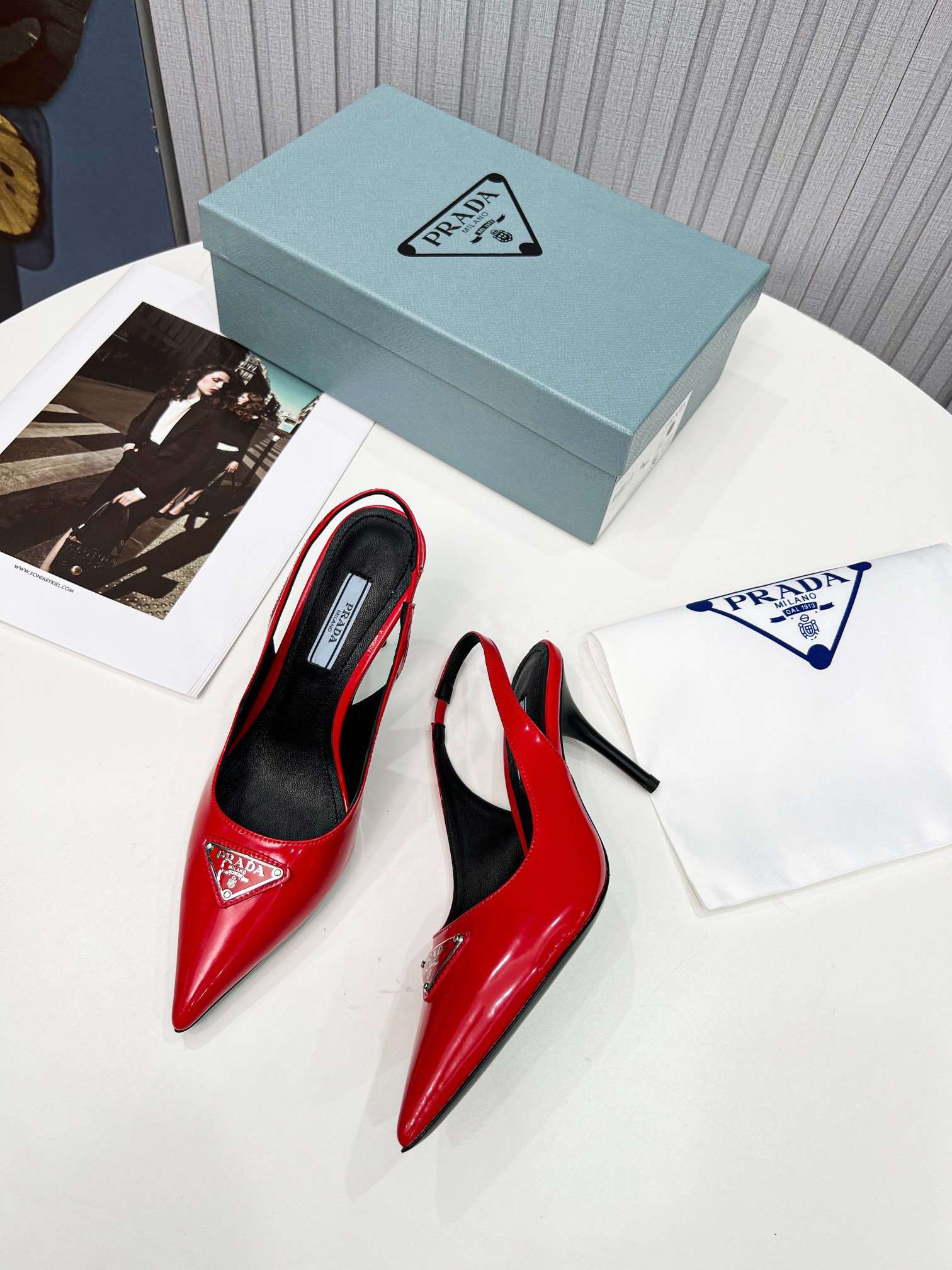 Pra*a Brushed Sling Pumps Red For Women