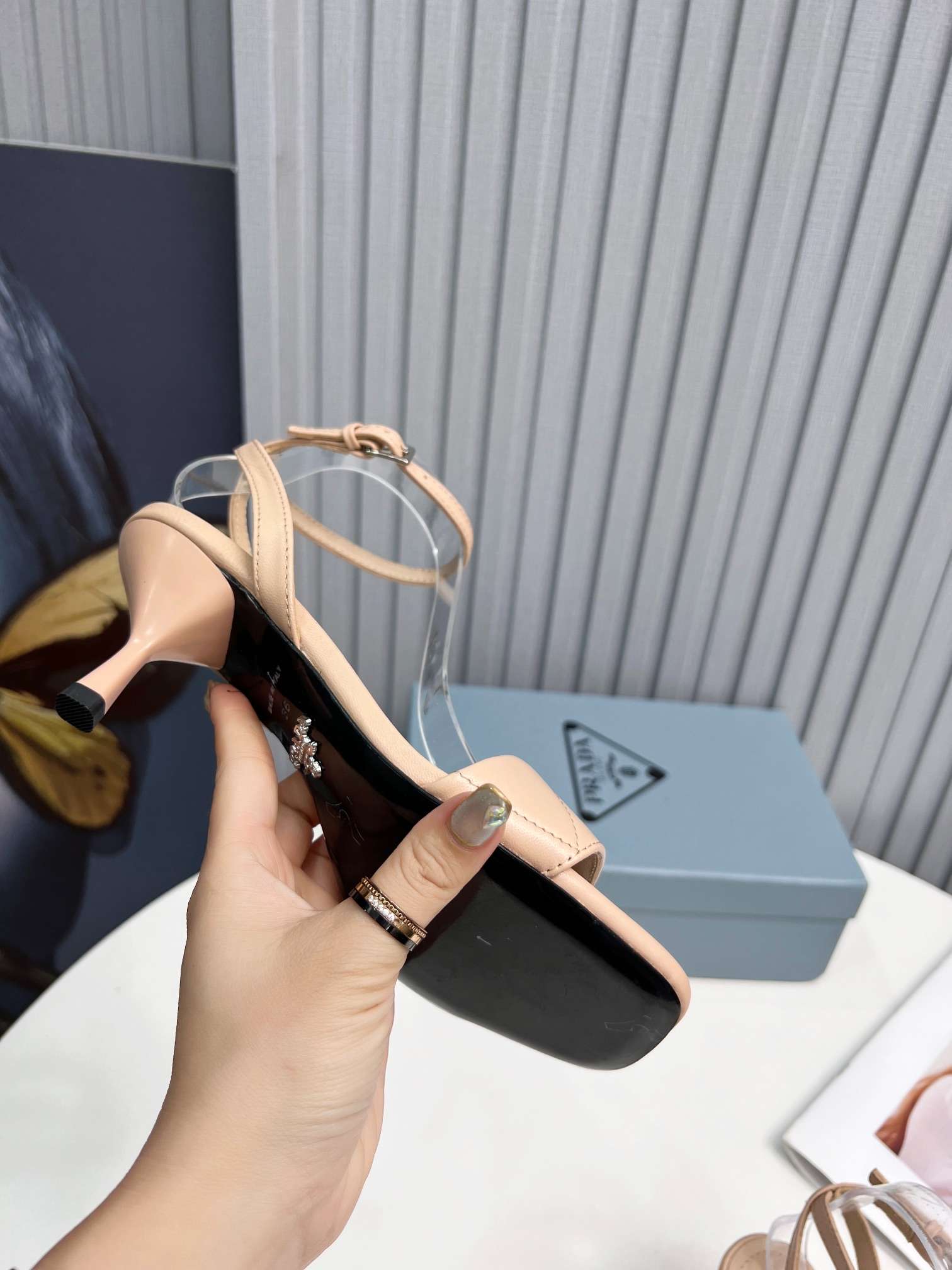 Pra*a Buckle Square Nose Pumps Beige For Women