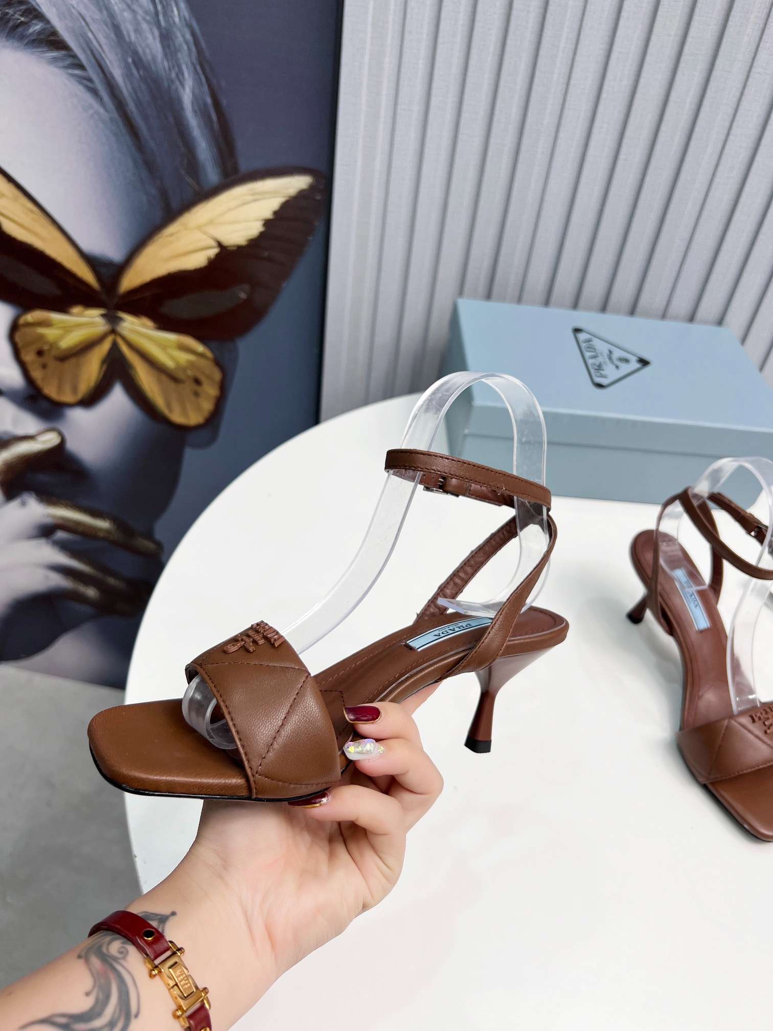 Pra*a Buckle Square Nose Pumps Brown For Women