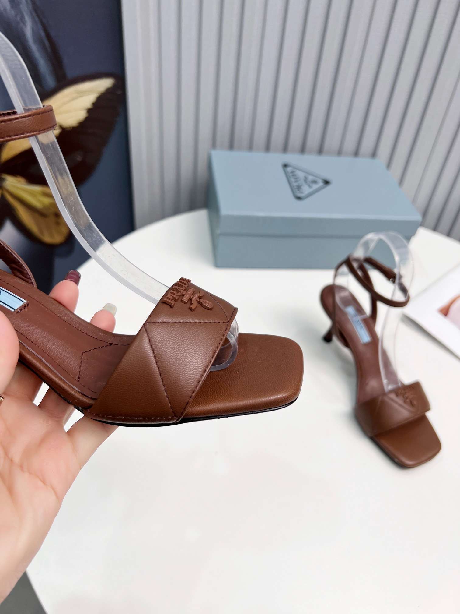Pra*a Buckle Square Nose Pumps Brown For Women