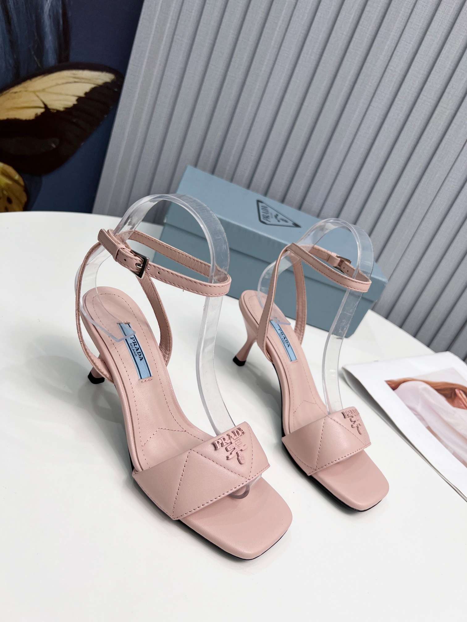 Pra*a Buckle Square Nose Pumps Light Pink For Women