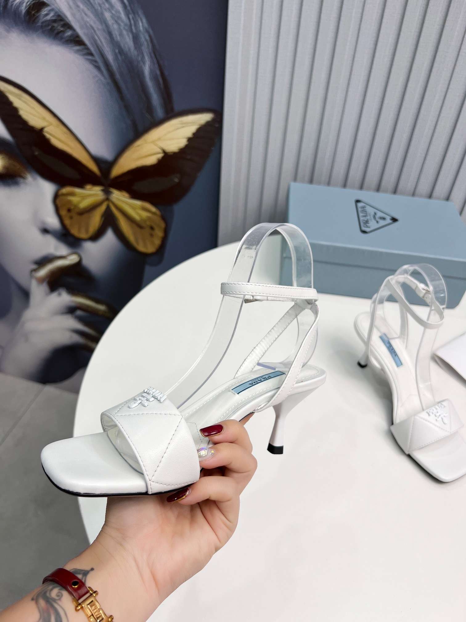 Pra*a Buckle Square Nose Pumps White For Women